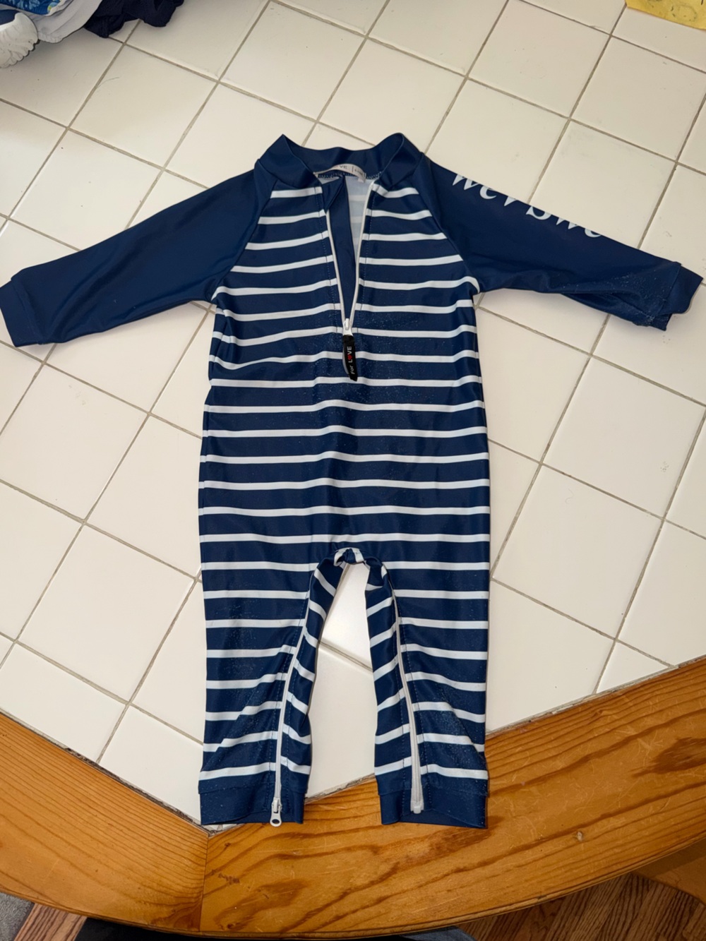 Kids Striped Long Sleeve One Piece Swimsuit bathing pool beach travel toddler